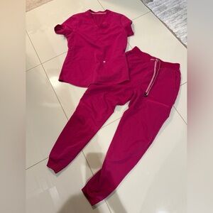 Fabletics Pink scrub top and jogger set